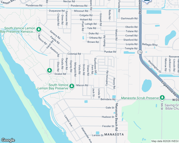 map of restaurants, bars, coffee shops, grocery stores, and more near 5971 Diana Road in Venice