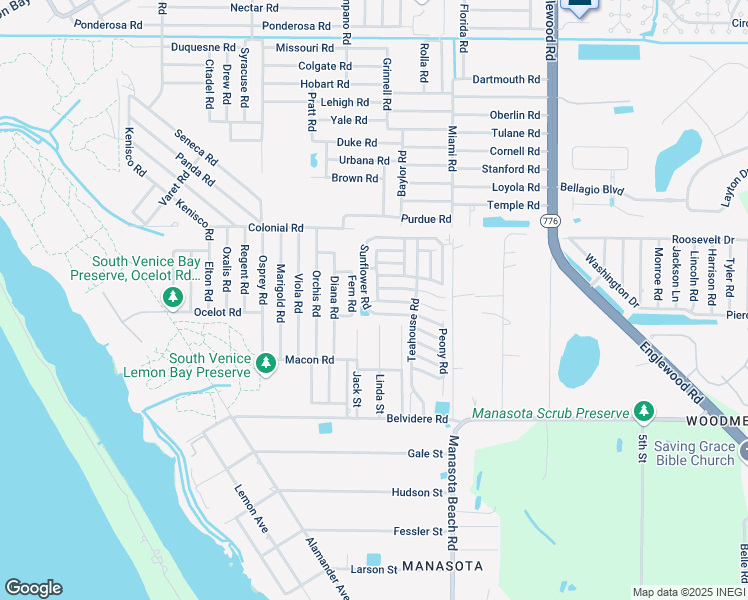 map of restaurants, bars, coffee shops, grocery stores, and more near 5840 Forsythia Road in Venice