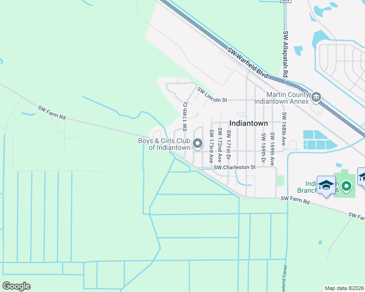 map of restaurants, bars, coffee shops, grocery stores, and more near 14879 Southwest 175th Court in Indiantown