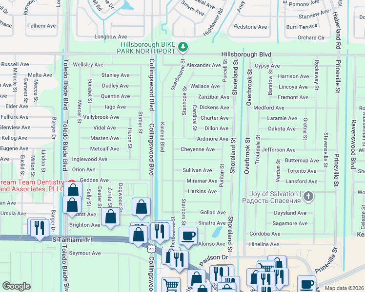 map of restaurants, bars, coffee shops, grocery stores, and more near 18078 Cheyenne Avenue in Port Charlotte