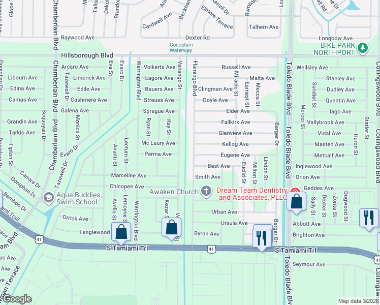 map of restaurants, bars, coffee shops, grocery stores, and more near 17030 Eugene Avenue in Port Charlotte