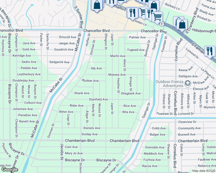 map of restaurants, bars, coffee shops, grocery stores, and more near 271 Juper Street in Port Charlotte