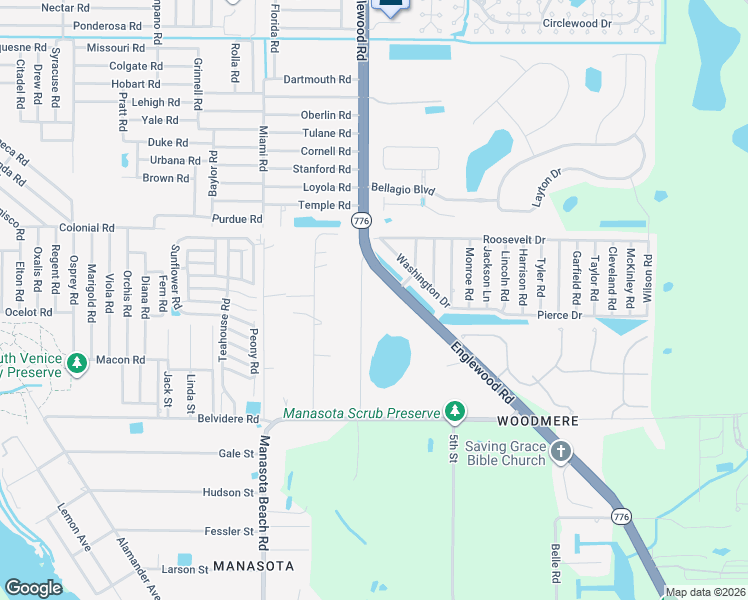 map of restaurants, bars, coffee shops, grocery stores, and more near 5844 Denison Drive in Venice