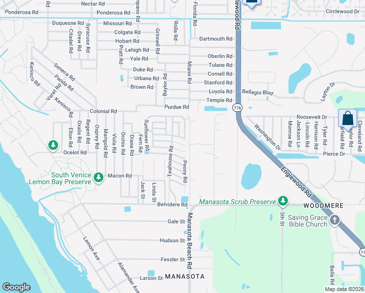 map of restaurants, bars, coffee shops, grocery stores, and more near 500 Water Lily Drive in Venice
