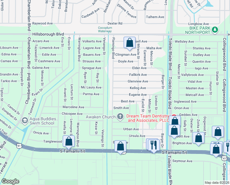 map of restaurants, bars, coffee shops, grocery stores, and more near 17030 Eugene Avenue in Port Charlotte