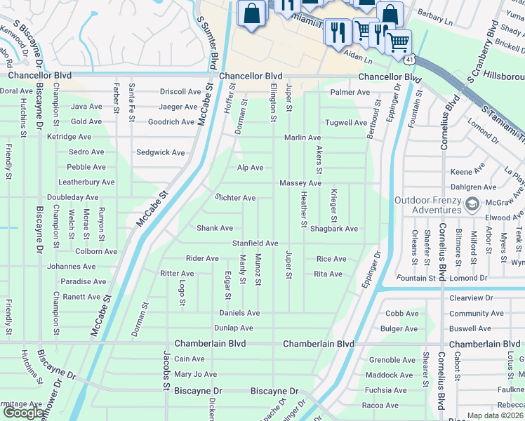 map of restaurants, bars, coffee shops, grocery stores, and more near 270 Munoz Street in Port Charlotte