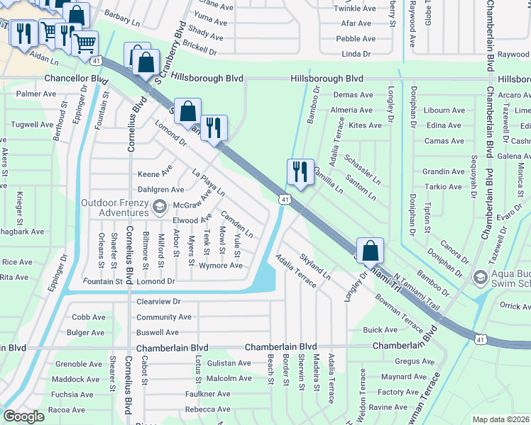 map of restaurants, bars, coffee shops, grocery stores, and more near 373 Lomond Drive in Port Charlotte