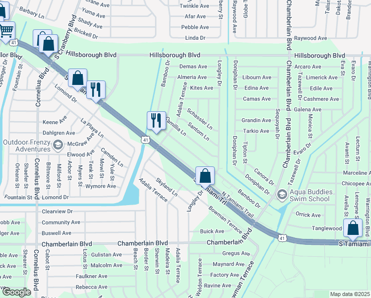 map of restaurants, bars, coffee shops, grocery stores, and more near 311 Bamboo Drive in Port Charlotte