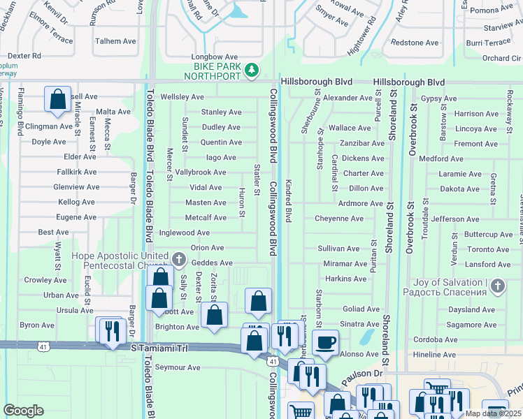 map of restaurants, bars, coffee shops, grocery stores, and more near 265 Collingswood Boulevard in Port Charlotte