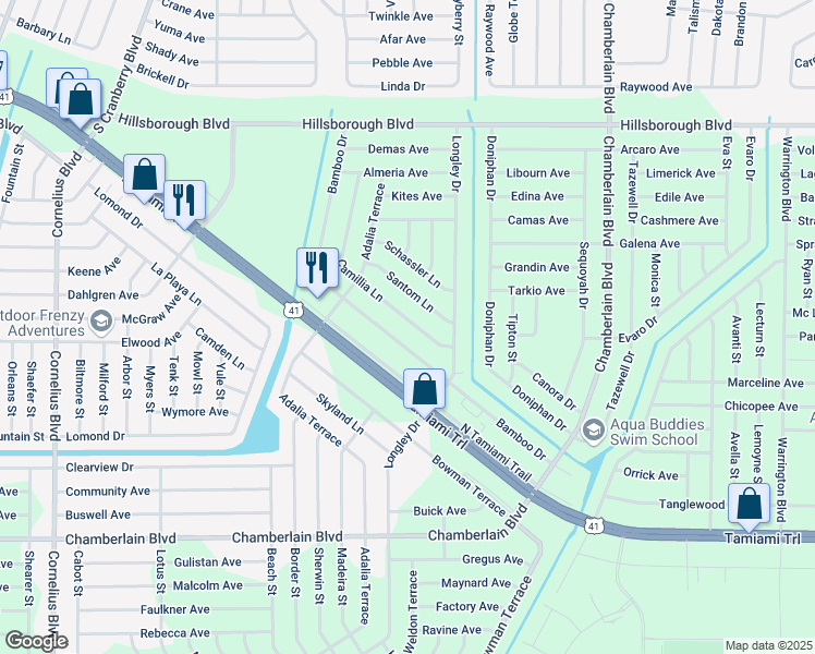 map of restaurants, bars, coffee shops, grocery stores, and more near 321 Camillia Lane in Port Charlotte
