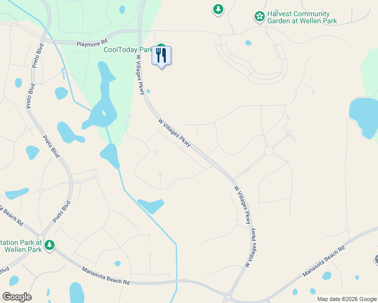 map of restaurants, bars, coffee shops, grocery stores, and more near 18800 West Villages Parkway in Venice