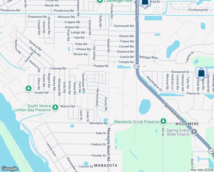 map of restaurants, bars, coffee shops, grocery stores, and more near 500 Water Lily Drive in Venice