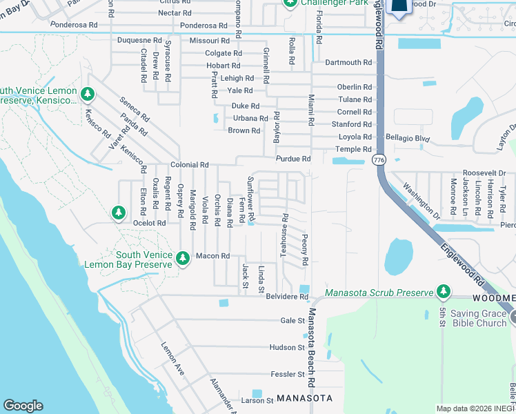 map of restaurants, bars, coffee shops, grocery stores, and more near 5840 Forsythia Road in Venice