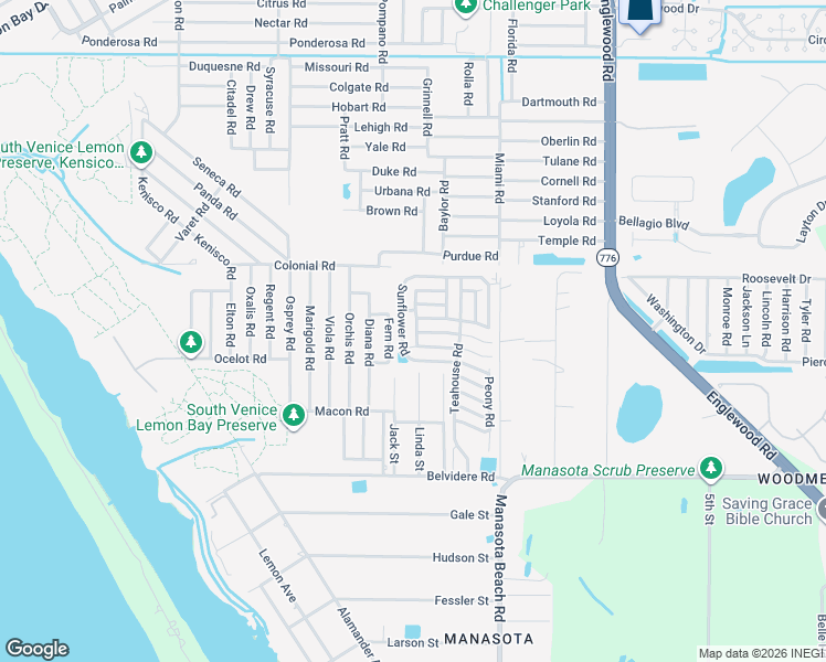 map of restaurants, bars, coffee shops, grocery stores, and more near 5840 Forsythia Road in Venice