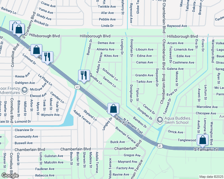 map of restaurants, bars, coffee shops, grocery stores, and more near 321 Camillia Lane in Port Charlotte