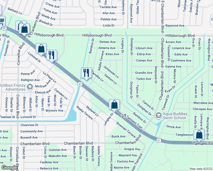 map of restaurants, bars, coffee shops, grocery stores, and more near 311 Bamboo Drive in Port Charlotte