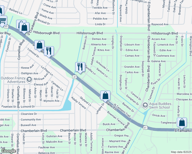 map of restaurants, bars, coffee shops, grocery stores, and more near 248 Camillia Lane in Port Charlotte