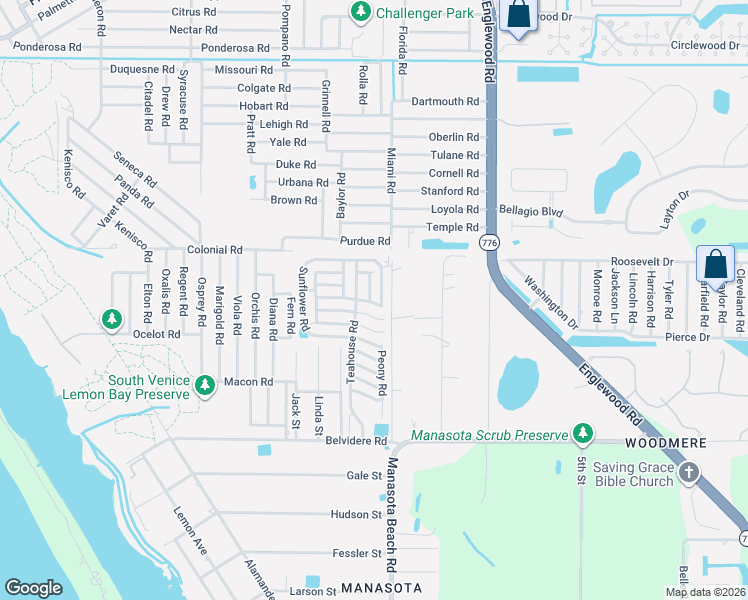 map of restaurants, bars, coffee shops, grocery stores, and more near 5691 Orange Blossom Road in Venice