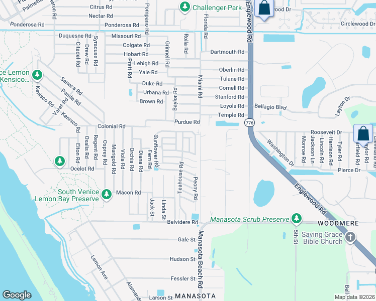 map of restaurants, bars, coffee shops, grocery stores, and more near 5691 Orange Blossom Road in Venice