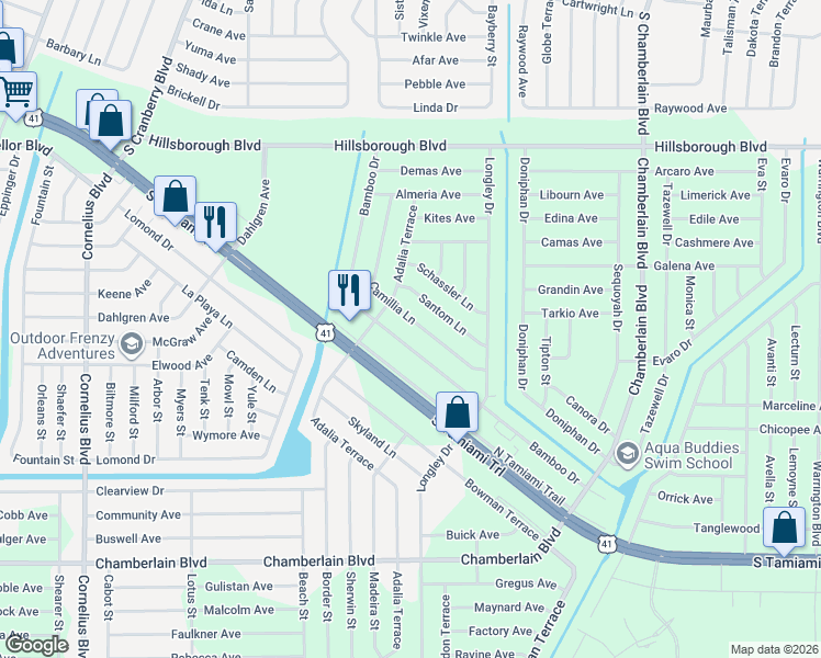 map of restaurants, bars, coffee shops, grocery stores, and more near 248 Camillia Lane in Port Charlotte