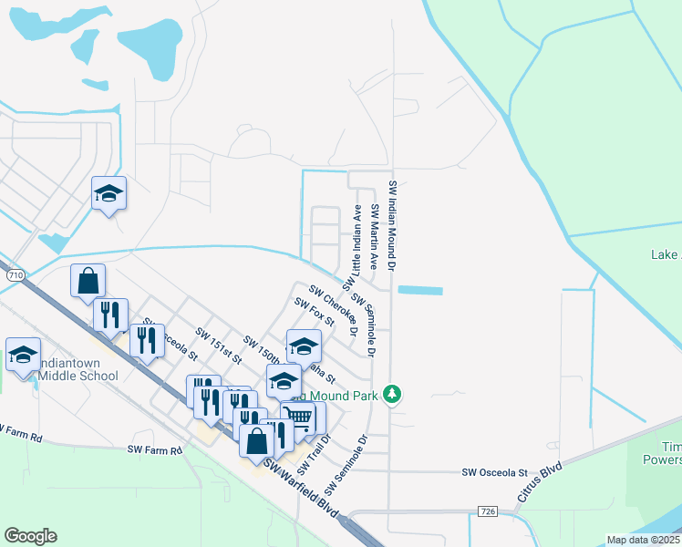 map of restaurants, bars, coffee shops, grocery stores, and more near 14729 Southwest Sandy Oaks Loop in Indiantown