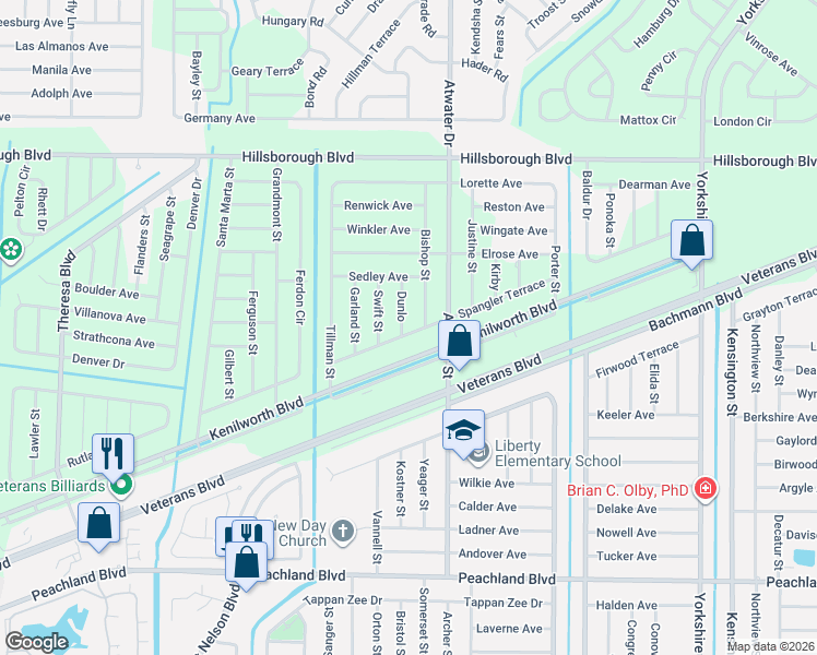 map of restaurants, bars, coffee shops, grocery stores, and more near 195 Bishop Street in Port Charlotte