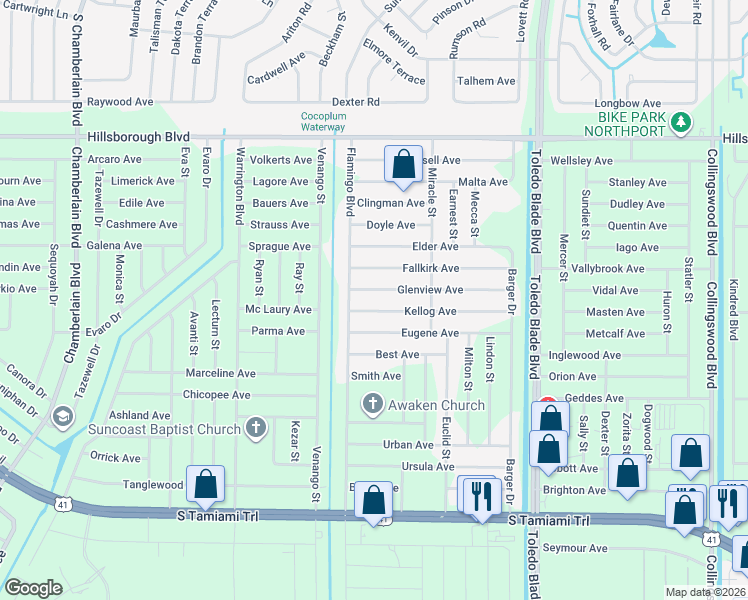 map of restaurants, bars, coffee shops, grocery stores, and more near 17080 Glenview Avenue in Port Charlotte