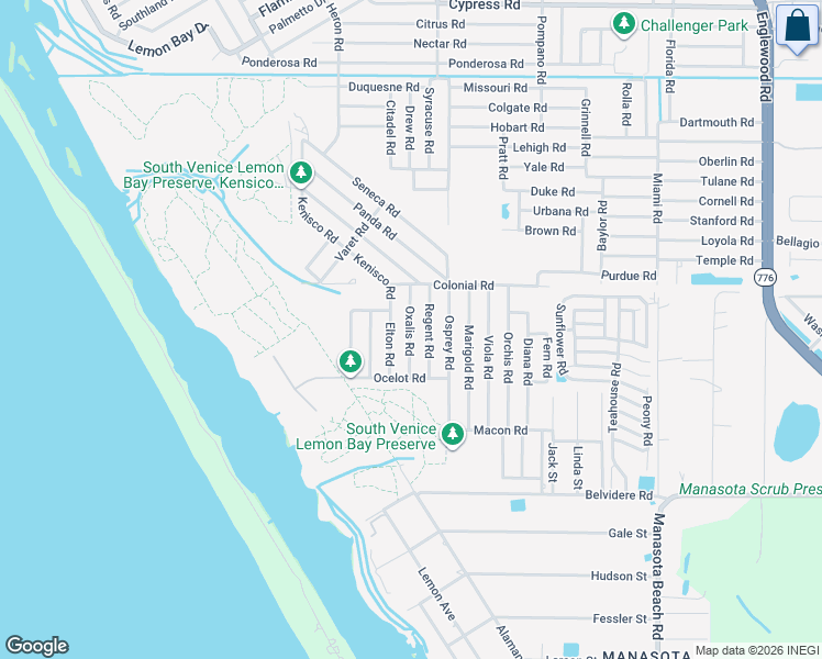 map of restaurants, bars, coffee shops, grocery stores, and more near 5847 Oxalis Road in Venice