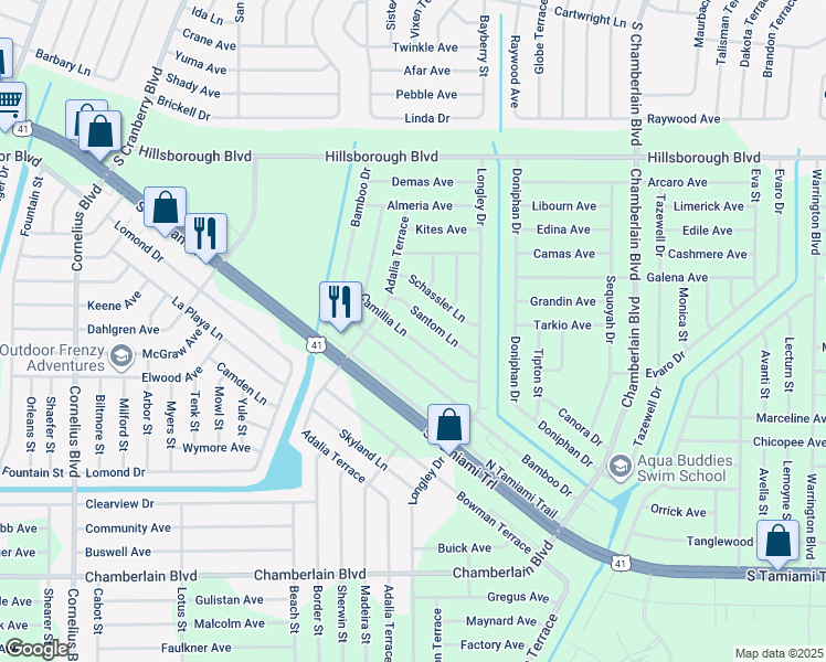 map of restaurants, bars, coffee shops, grocery stores, and more near 248 Camillia Lane in Port Charlotte