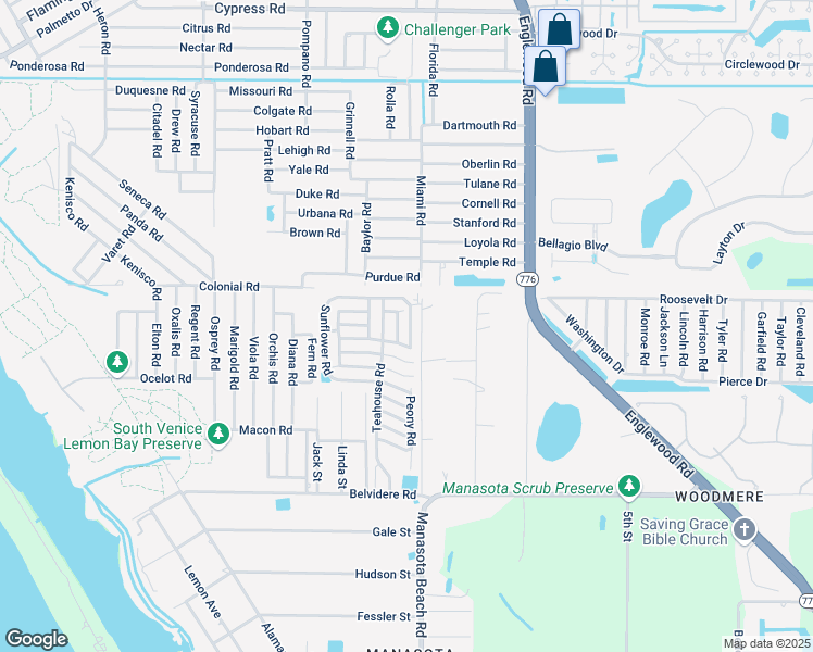 map of restaurants, bars, coffee shops, grocery stores, and more near 5691 Orange Blossom Road in Venice