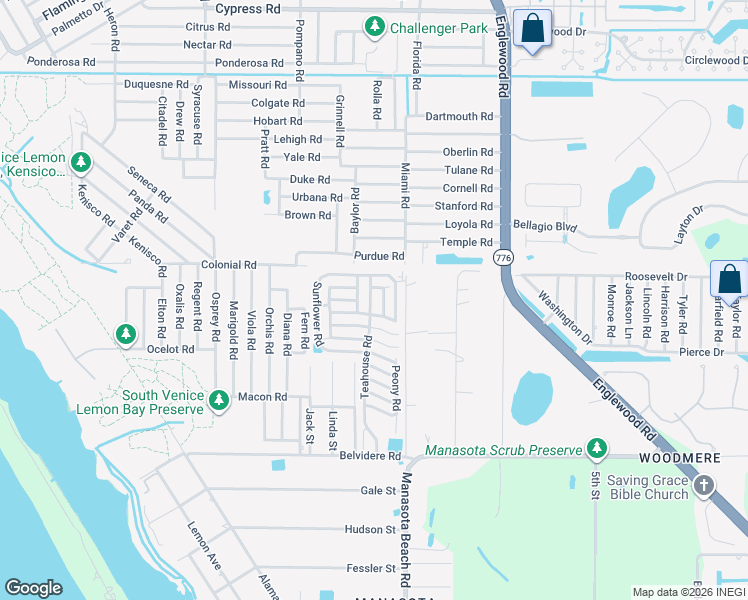 map of restaurants, bars, coffee shops, grocery stores, and more near 5681 Begonia Road in Venice