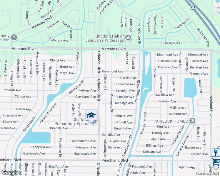 map of restaurants, bars, coffee shops, grocery stores, and more near 191 Rosemary Street in Port Charlotte