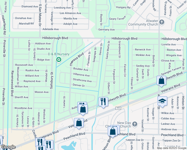 map of restaurants, bars, coffee shops, grocery stores, and more near 19466 Villanova Avenue in Port Charlotte