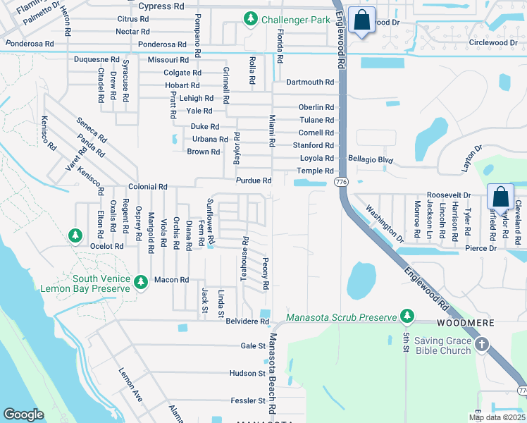 map of restaurants, bars, coffee shops, grocery stores, and more near 5691 Orange Blossom Road in Venice
