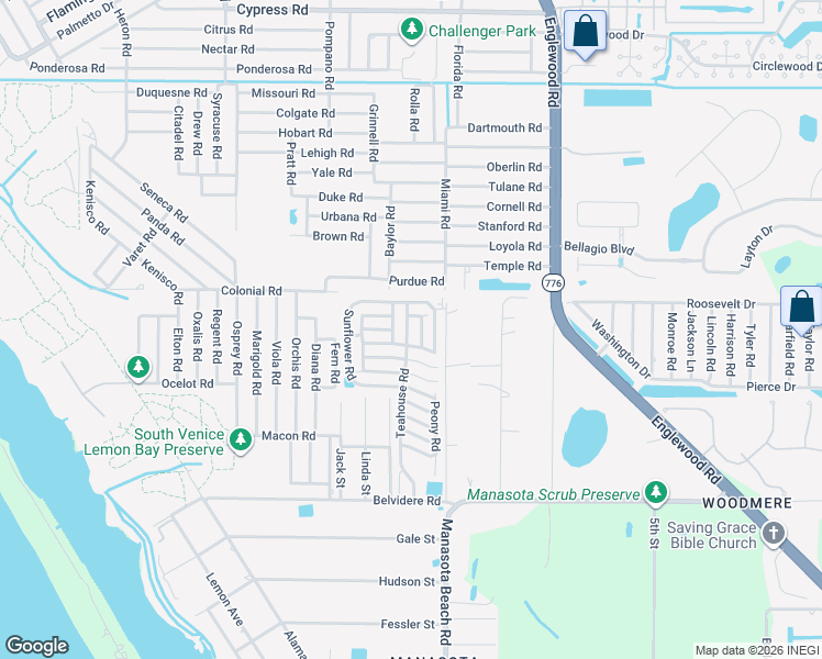 map of restaurants, bars, coffee shops, grocery stores, and more near 5681 Begonia Road in Venice
