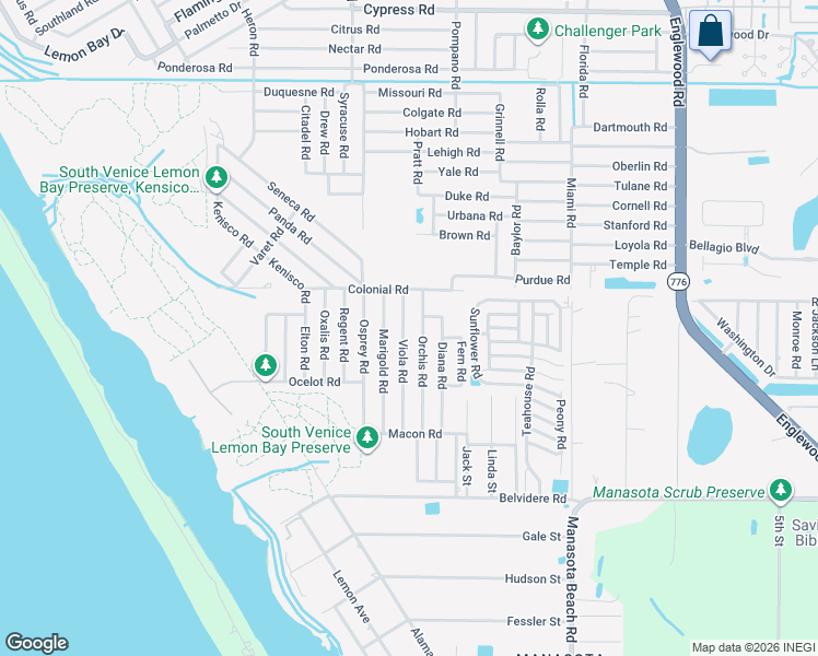 map of restaurants, bars, coffee shops, grocery stores, and more near 5841 Viola Road in Venice