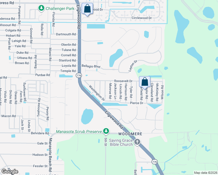 map of restaurants, bars, coffee shops, grocery stores, and more near 5834 Monroe Road in Venice