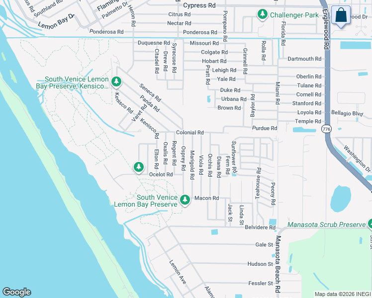 map of restaurants, bars, coffee shops, grocery stores, and more near 5841 Osprey Road in Venice