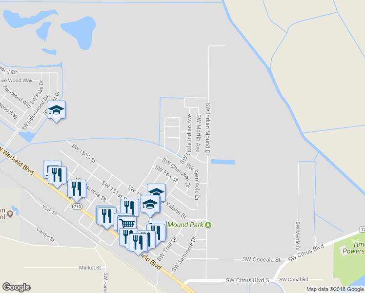map of restaurants, bars, coffee shops, grocery stores, and more near 14729 Southwest Sandy Oaks Loop in Indiantown