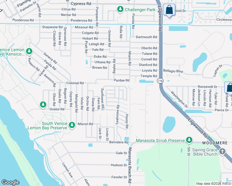 map of restaurants, bars, coffee shops, grocery stores, and more near 5681 Begonia Rd in Venice