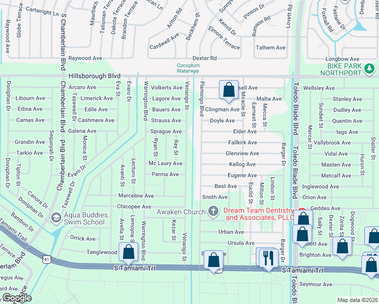 map of restaurants, bars, coffee shops, grocery stores, and more near 210 Venango Street in Port Charlotte