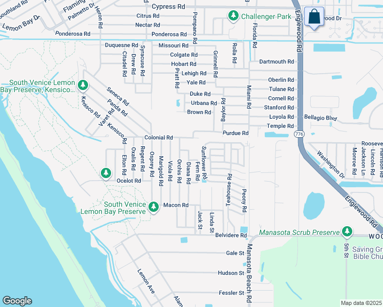 map of restaurants, bars, coffee shops, grocery stores, and more near 5823 Diana Road in Venice