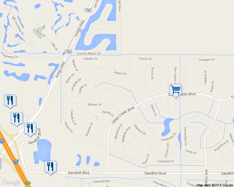 map of restaurants, bars, coffee shops, grocery stores, and more near 25257 Punta Madryn Avenue in Punta Gorda