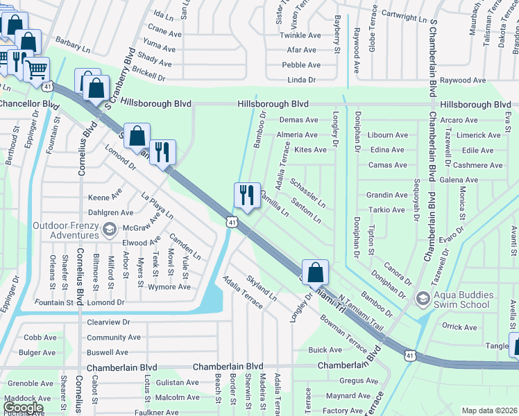map of restaurants, bars, coffee shops, grocery stores, and more near 240 Bamboo Drive in Port Charlotte
