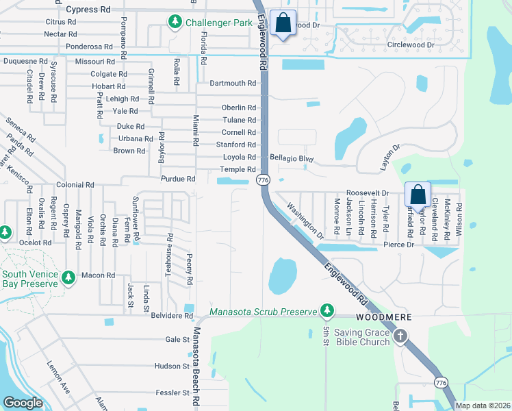 map of restaurants, bars, coffee shops, grocery stores, and more near 5820 Denison Drive in Venice