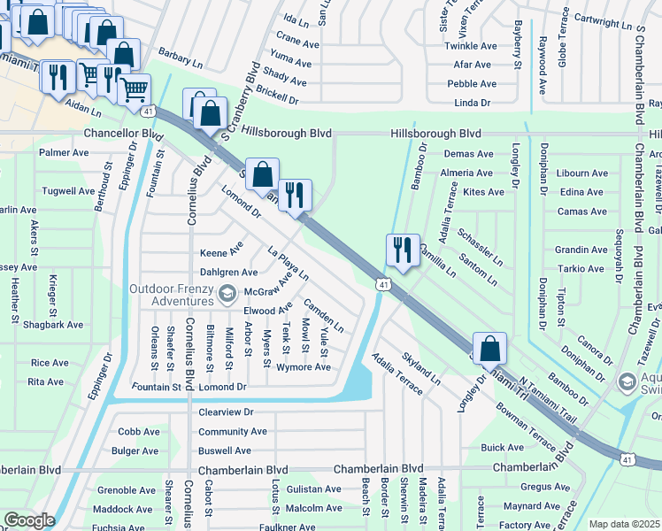 map of restaurants, bars, coffee shops, grocery stores, and more near 292 Lomond Drive in Port Charlotte