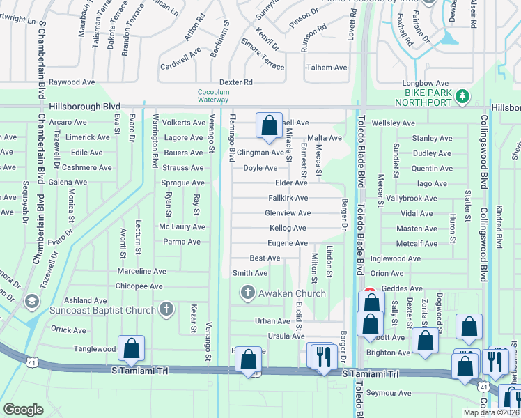 map of restaurants, bars, coffee shops, grocery stores, and more near 17080 Glenview Avenue in Port Charlotte