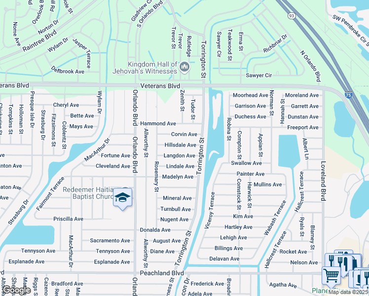 map of restaurants, bars, coffee shops, grocery stores, and more near 23141 Hillsdale Avenue in Port Charlotte
