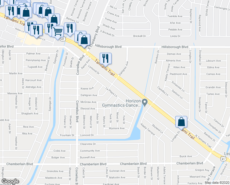 map of restaurants, bars, coffee shops, grocery stores, and more near 260 La Playa Ln in Port Charlotte