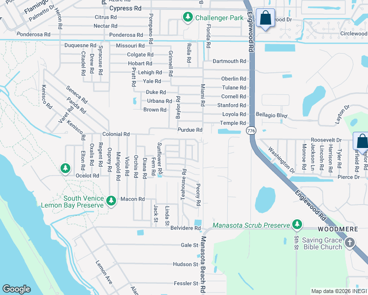 map of restaurants, bars, coffee shops, grocery stores, and more near 5681 Begonia Road in Venice